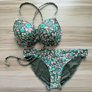 Aerie Floral Bikini Set with Strappy Details